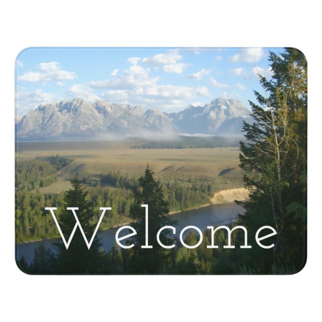 Jackson Hole Mountains and River Door Sign (Contemporary Front)