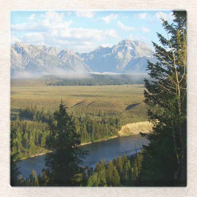 Jackson Hole Mountains and River Glass Coaster (Front)
