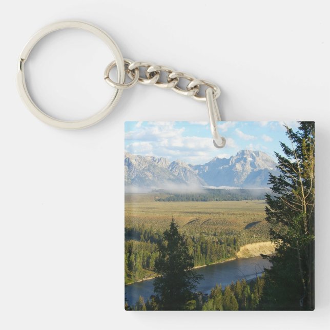 Jackson Hole Mountains and River Keychain (Front)