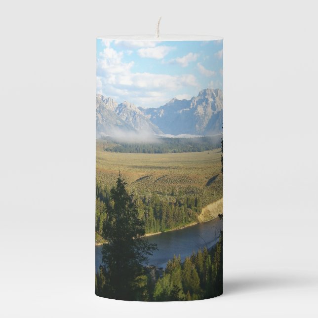 Jackson Hole Mountains and River Pillar Candle (Front)
