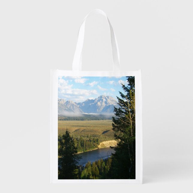 Jackson Hole Mountains and River Reusable Grocery Bag (Front)