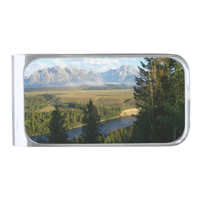 Jackson Hole Mountains and River Silver Finish Money Clip (Front)