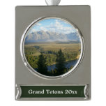 Jackson Hole Mountains and River Silver Plated Banner Ornament