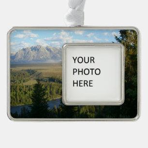 Jackson Hole Mountains and River Silver Plated Framed Ornament