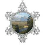 Jackson Hole Mountains and River Snowflake Pewter Christmas Ornament