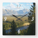 Jackson Hole Mountains and River Square Wall Clock
