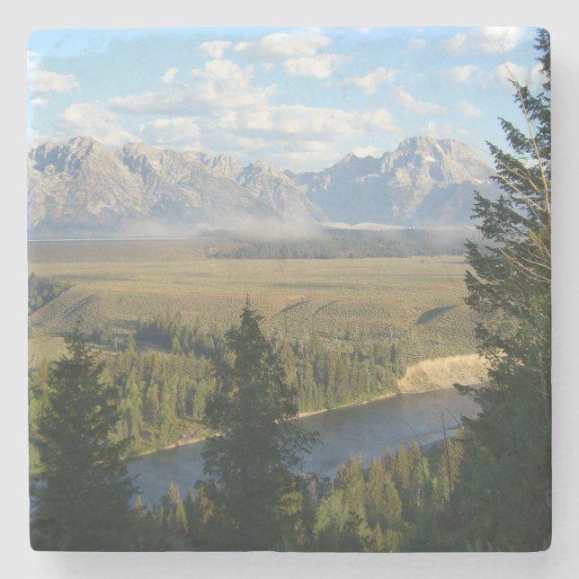 Jackson Hole Mountains and River Stone Coaster (Front)