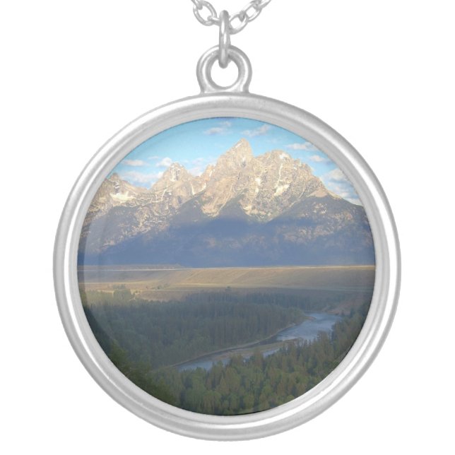 Jackson Hole Mountains (Grand Teton National Park) Silver Plated Necklace (Front)