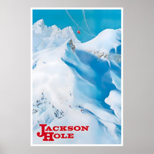 Jackson Hole Poster Wyoming Travel Art Vintage Ski