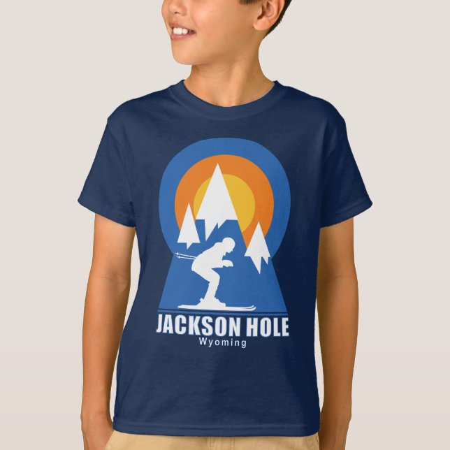 Jackson Hole Ski Sunset Retro T-Shirt (Front)