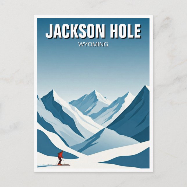 Jackson Hole Skiing Skier Travel Postcard (Front)