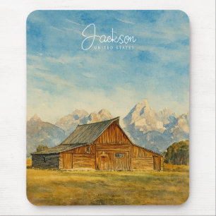 Jackson Hole Watercolor Grand Teton Travel Art Mouse Pad