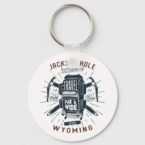 Jackson Hole Wyoming Backpack Gear Retro Travel Keychain