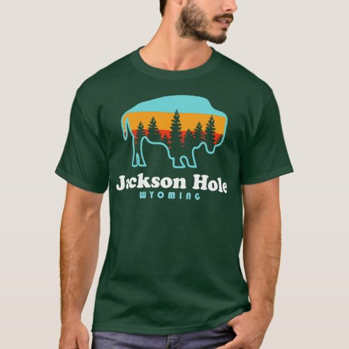 Jackson Hole Wyoming Bison Retro Grand Tetons T_Shirt