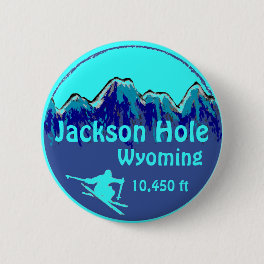 Jackson Hole Wyoming blue ski art button