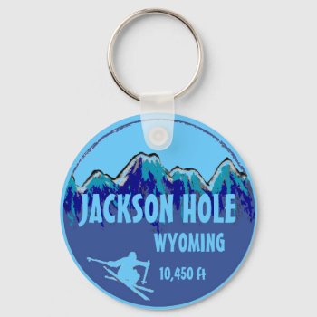 Jackson Hole Wyoming Blue Ski Art Keychain by ArtisticAttitude at Zazzle