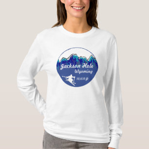 Jackson Hole Wyoming blue ski art ladies hoodie T-Shirt