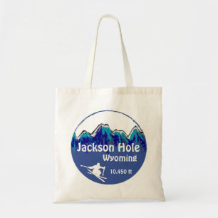 Jackson Hole Wyoming blue ski art reusable bag