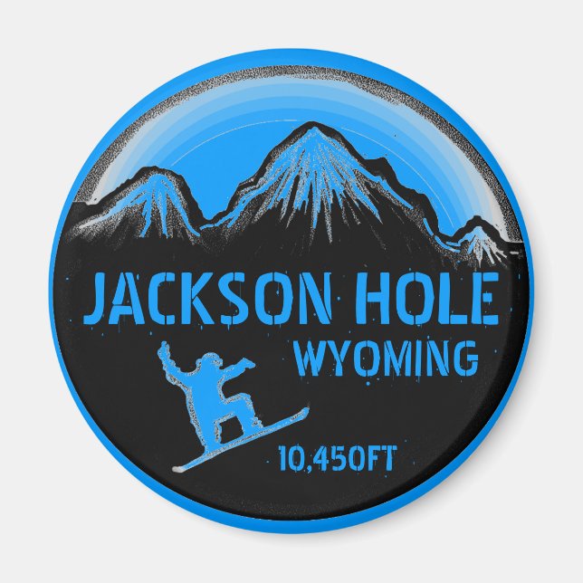 Jackson Hole Wyoming blue snowboard art magnet (Front)