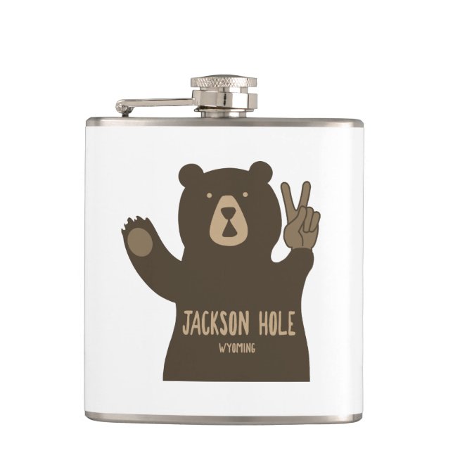 Jackson Hole Wyoming Peace Bear Flask (Front)