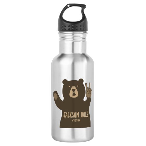 Jackson Hole Wyoming Peace Bear Stainless Steel Water Bottle