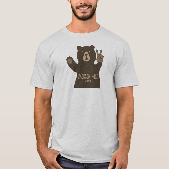 Jackson Hole Wyoming Peace Bear T-Shirt (Front)