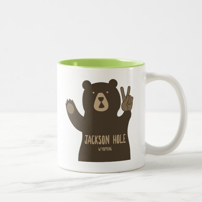 Jackson Hole Wyoming Peace Bear Two-Tone Coffee Mug (Right)