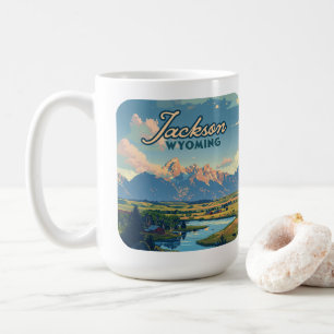 Jackson Hole Wyoming Ranch Tetons Mountains Retro Coffee Mug