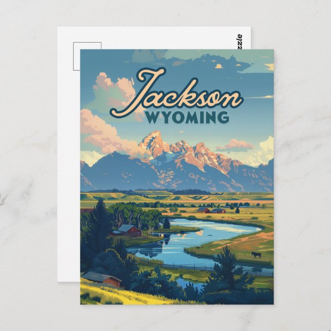 Jackson Hole Wyoming Ranch Tetons Mountains Retro Postcard (Front/Back)