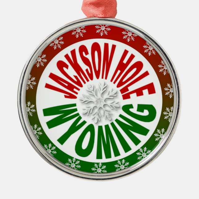 Jackson Hole Wyoming red green snowflake ornament (Front)