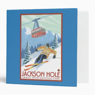 Jackson Hole, Wyoming Skier and Tram 3 Ring Binder