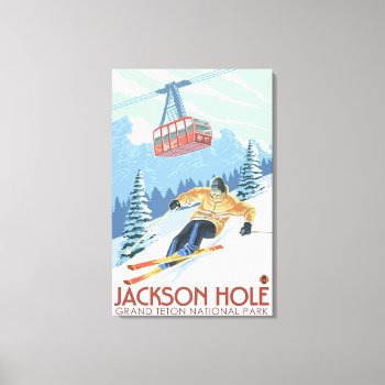 Jackson Hole  Wyoming Skier And Tram Canvas Print by LanternPress at Zazzle