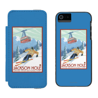 Jackson Hole, Wyoming Skier and Tram Wallet Case For iPhone SE/5/5s