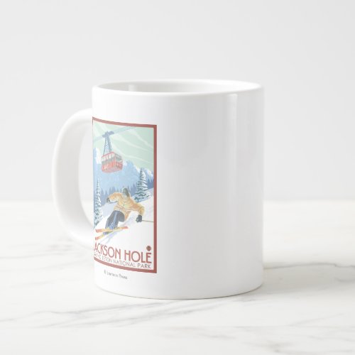 Jackson Hole Wyoming Skier and Tram Large Coffee Mug