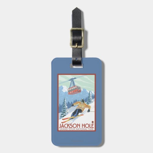 Jackson Hole Wyoming Skier and Tram Luggage Tag