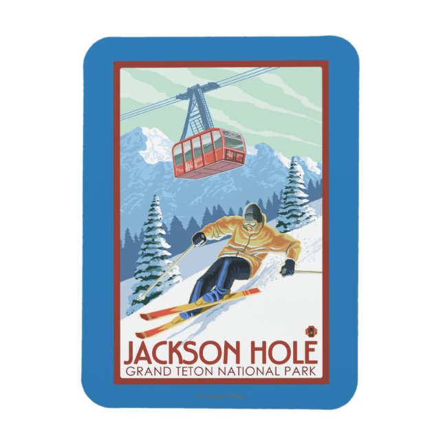 Jackson Hole, Wyoming Skier and Tram Magnet (Vertical)