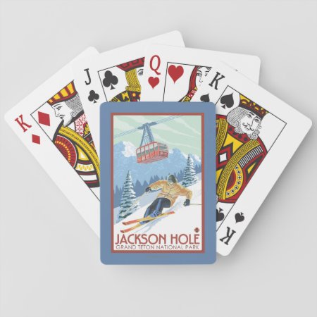 Jackson Hole, Wyoming Skier And Tram Playing Cards