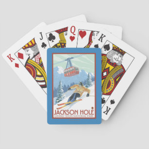 Jackson Hole, Wyoming Skier and Tram Poker Cards