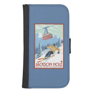 Jackson Hole, Wyoming Skier and Tram Wallet Phone Case For Samsung Galaxy S4