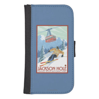 Jackson Hole, Wyoming Skier and Tram Wallet Phone Case For Samsung Galaxy S4