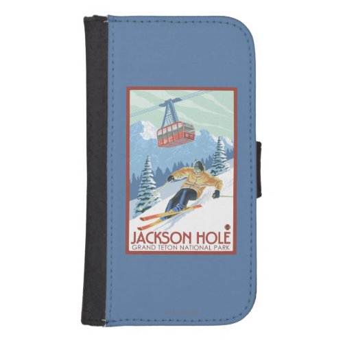Jackson Hole Wyoming Skier and Tram Wallet Phone Case For Samsung Galaxy S4