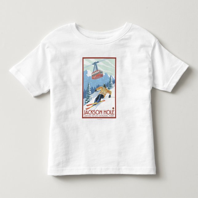Jackson Hole, Wyoming Skier and Tram Toddler T-shirt (Front)