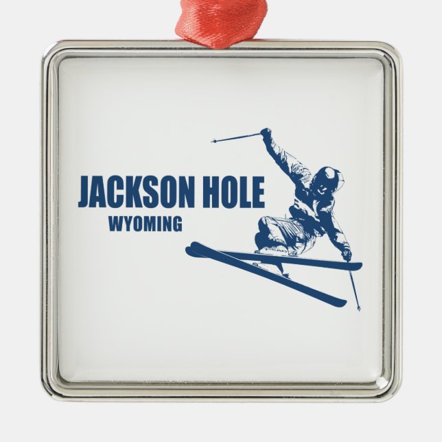 Jackson Hole Wyoming Skier Metal Ornament (Front)