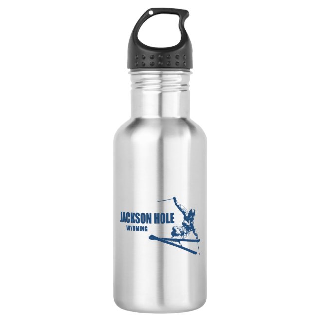 Jackson Hole Wyoming Skier Stainless Steel Water Bottle (Front)