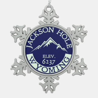 Jackson Hole Wyoming Skiing Hiking Snowboard Snowflake Pewter Christmas Ornament