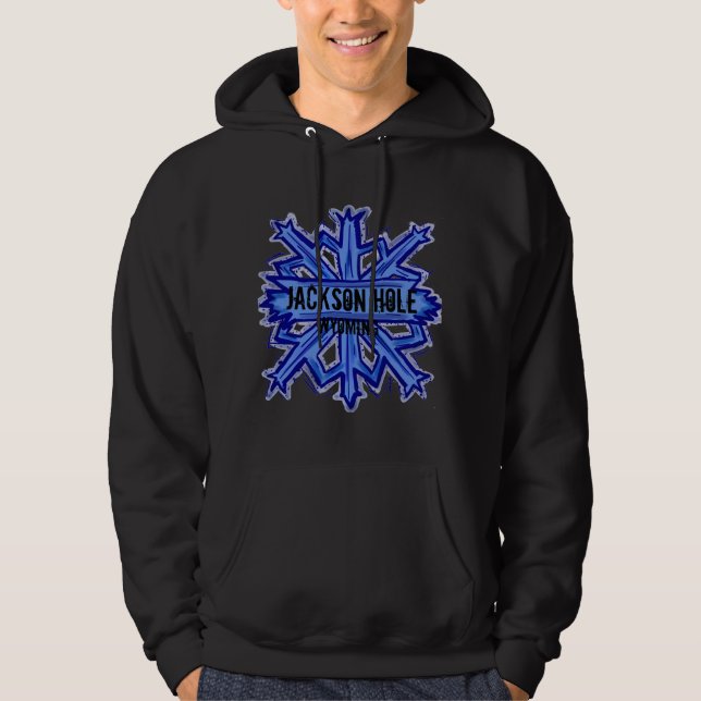 Jackson Hole Wyoming snowflake dark hoodie (Front)