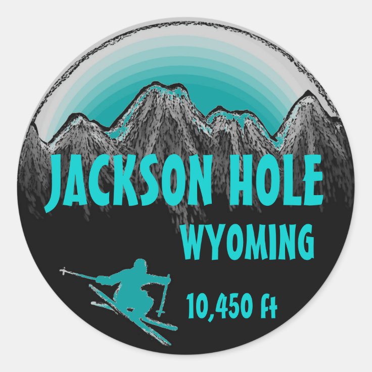 Jackson Hole Wyoming teal ski art stickers | Zazzle