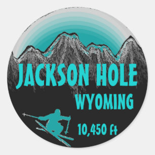 Jackson Hole Wyoming teal ski art stickers