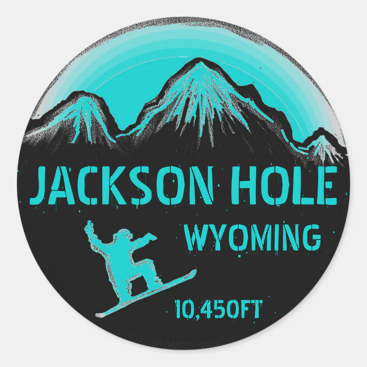 Jackson Hole Wyoming teal snowboard art stickers Zazzle
