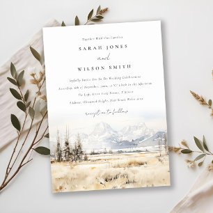 Jackson Hole Wyoming Watercolor Landscape Wedding Invitation